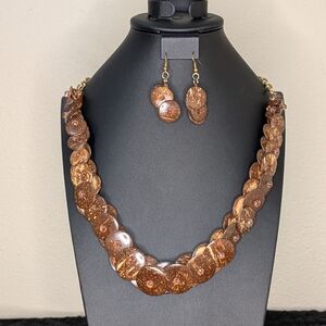 Brown Coin Necklace and Earring Set